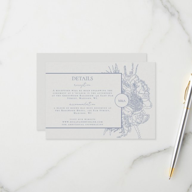 Modern and Elegant Floral Boquet Details Card (Front/Back In Situ)