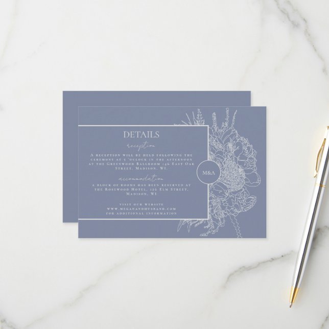 Modern and Elegant Floral Boquet Details Card (Front/Back In Situ)