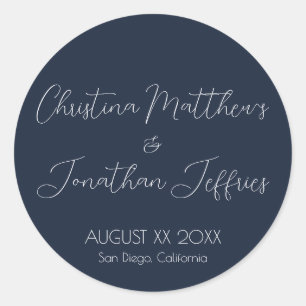 Modern and Elegant Navy Blue Wedding Classic Round Sticker