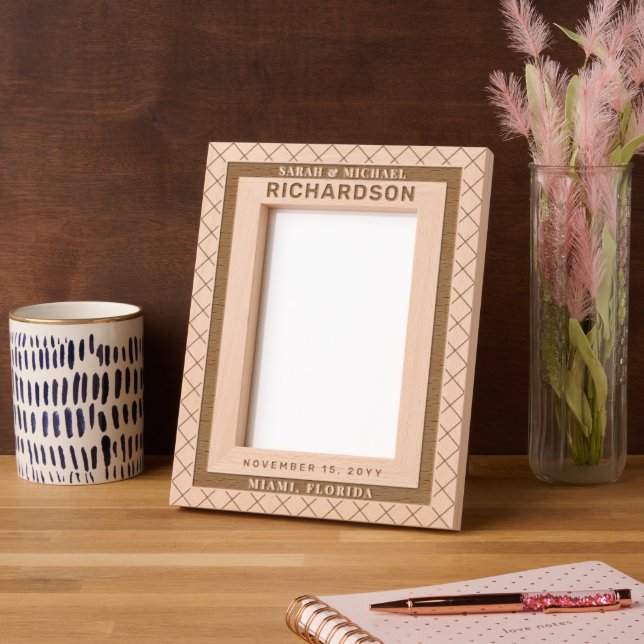 Modern and Elegant Pattern Mr. & Mrs. Personalised Etched Frames (Left)