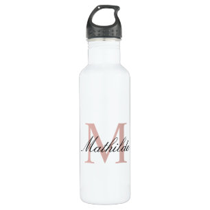 Modern and Elegant Personalized Pink Monogram  710 Ml Water Bottle