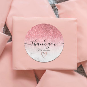 modern and elegant rose gold glitter marble classic round sticker