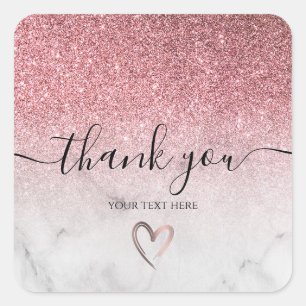 modern and elegant rose gold glitter marble square sticker