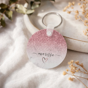 Modern and elegant rose gold glitter white marble key ring