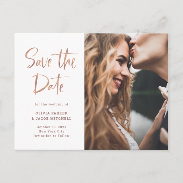 Modern and Elegant Rose Gold | Photo Save the Date Announcement Postcard (Front)