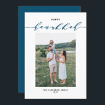 Modern and Elegant Script Happy Hanukkah Photo Holiday Card<br><div class="desc">Happy Hanukkah! Send Hanukkah wishes to family and friends with this customisable calligraphy Hanukkah card. It features elegant calligraphy and simple typography. Personalise by adding names and a photo. This elegant Happy Hanukkah card is available on other cardstock.</div>