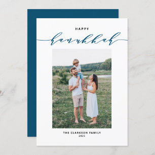 Modern and Elegant Script Happy Hanukkah Photo Holiday Card