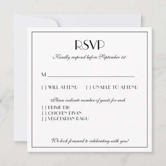 Modern and Elegant Stylish Wedding Large RSVP Card (Front)