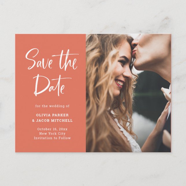 Modern and Elegant Terracotta Photo Save the Date Announcement Postcard (Front)
