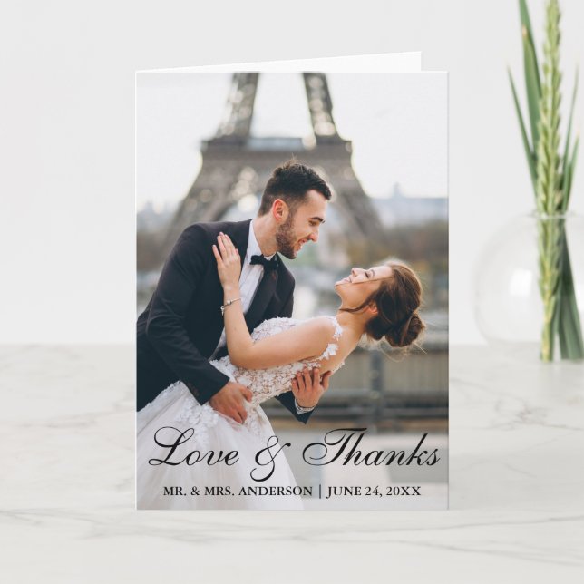 Modern and Elegant Wedding Photo Love and Thanks F Thank You Card (Front)