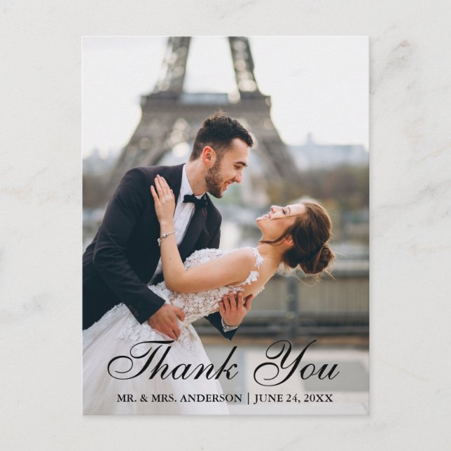 Modern and Elegant Wedding Photo Thank You Postcard (Front)
