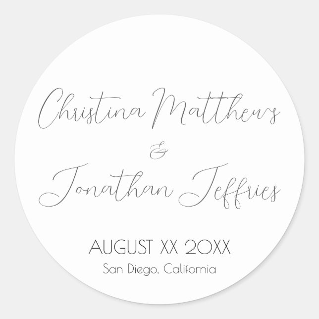 Modern and Elegant White Wedding Classic Round Sticker (Front)