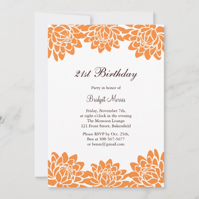 Modern and Floral 21st Birthday Party Invitation (Front)