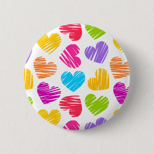 Modern and Girly Vibrant Doodled Hearts Pattern 6 Cm Round Badge