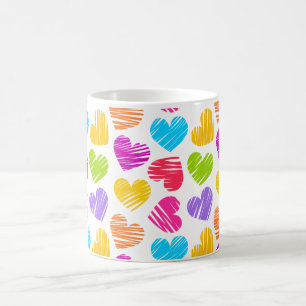 Modern and Girly Vibrant Doodled Hearts Pattern Coffee Mug