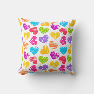 Modern and Girly Vibrant Doodled Hearts Pattern Cushion