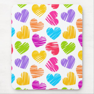 Modern and Girly Vibrant Doodled Hearts Pattern Mouse Pad