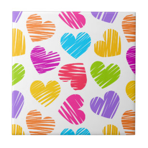 Modern and Girly Vibrant Doodled Hearts Pattern Tile