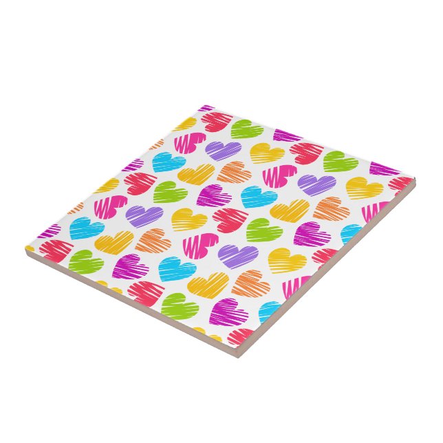 Modern and Girly Vibrant Doodled Hearts Pattern Tile (Side)