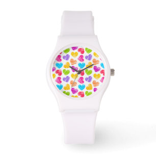 Modern and Girly Vibrant Doodled Hearts Pattern Watch