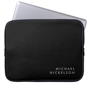 Modern and Minimal Black and White   Add your Name Laptop Sleeve