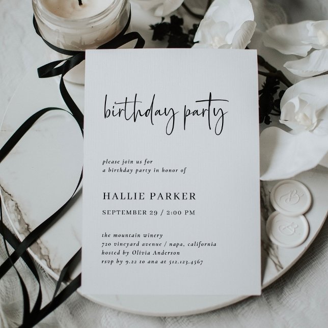 Modern and Minimal Black and White Birthday Party Invitation (A modern, minimal adult birthday party invitation in elegant black and white)