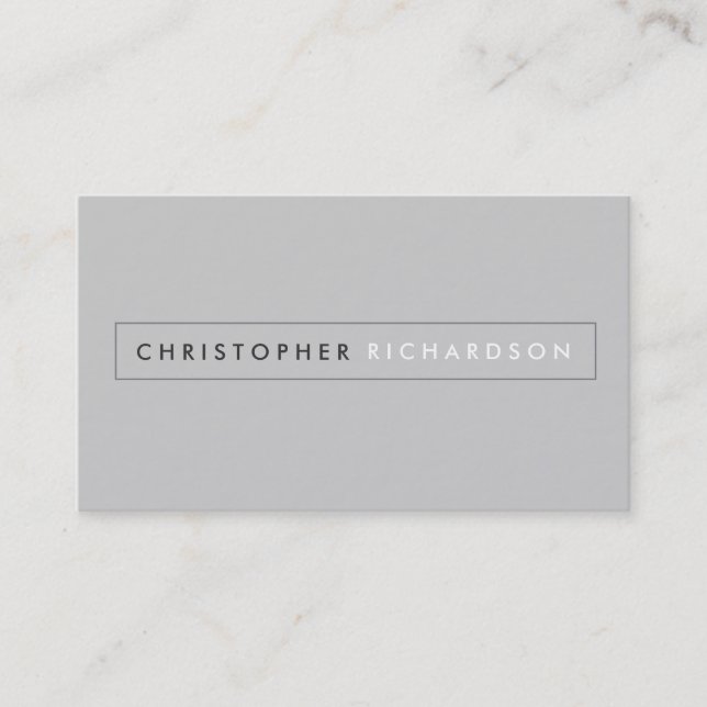 MODERN and MINIMAL Boxed Name Logo on Grey Business Card (Front)