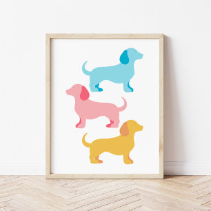 Modern and Minimal Dachshund Dog Collage Nursery Poster