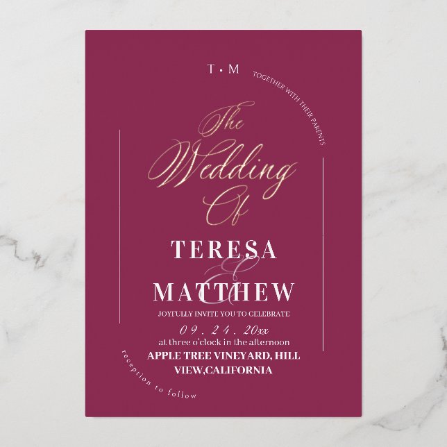 Modern and Minimal Fuchsia Wedding Photo  (Front)