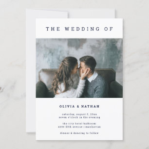 Modern and Minimal Navy   One Photo Wedding Invitation