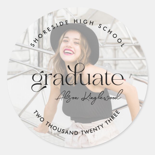 Modern and Minimal Photo Graduation Classic Round  Classic Round Sticker (Front)