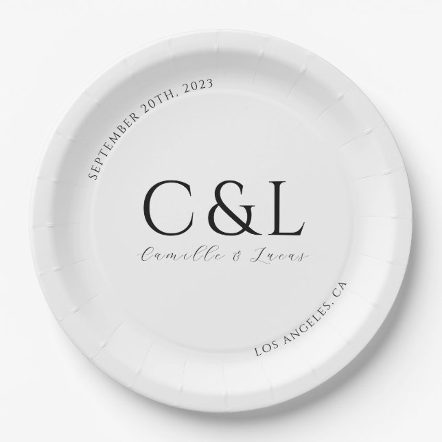 Modern and minimal wedding classic paper plates (Front)