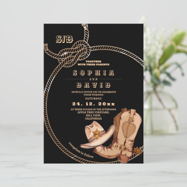 Modern and Minimal Western Cowboy Boots Wedding  Invitation (Standing Front)