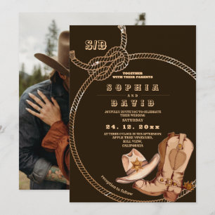 Modern and Minimal Western Cowboy Boots Wedding Invitation