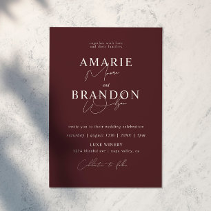 Modern and Minimal Wine Red Wedding Invitation