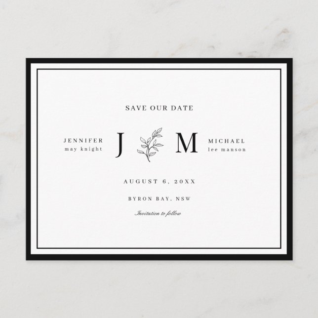 Modern and minimalist foliage save the date postcard (Front)