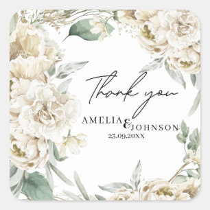 Modern and Minimalist Thank you favour Wedding Square Sticker