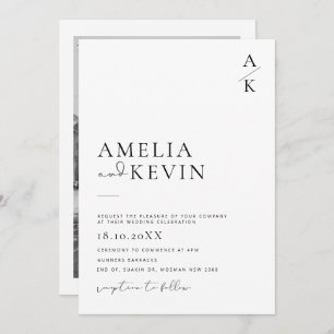 Modern and minimalist typography photo wedding inv invitation