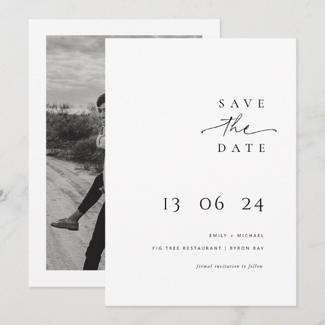 Modern and minimalist typography save the date invitation (Front/Back)