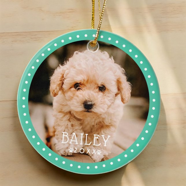 Modern and Playful Dots Pet Dog Puppy Paw Photo Ceramic Ornament (Creator Uploaded)