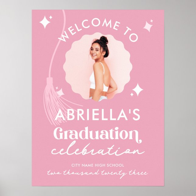 Modern and Retro Pink Graduation Welcome Poster (Front)