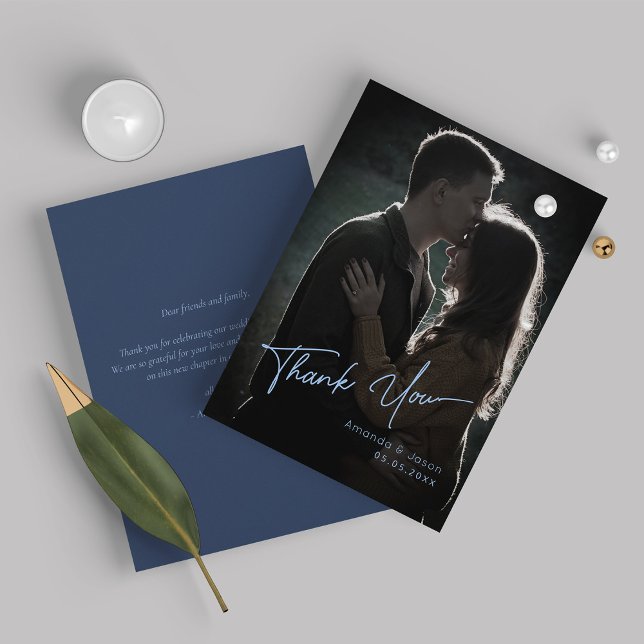 Modern and Simple Script Photo Wedding Thank You  Card (Creator Uploaded)
