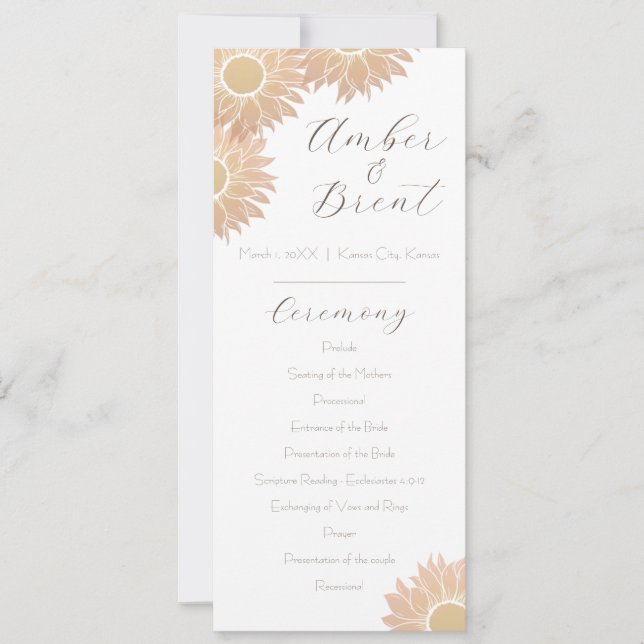 Modern and Simple Sunflower Wedding Program (Front)