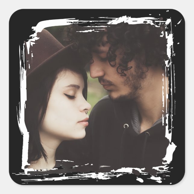 Modern and Simple Unique Photo Template Wedding Square Sticker (Front)