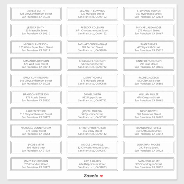 Modern and Simple Wedding Guest Names Address (Sheet)