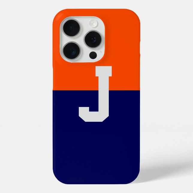Modern and Sleek Orange and Blue Monogram Case-Mate iPhone Case (Back)