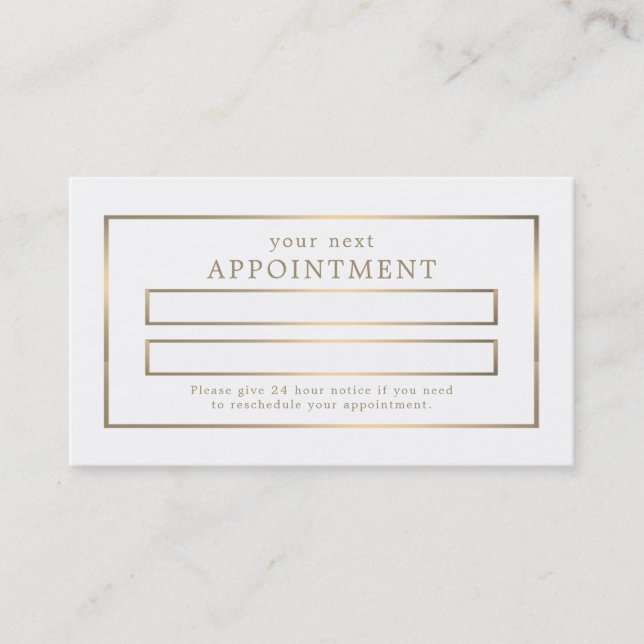 Modern and Sleek, White and Gold Appointment Card (Front)