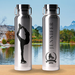 Modern And Stylish Ice Skater Woman Personalised Water Bottle