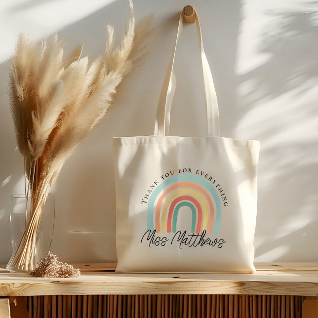 Modern and Stylish Rainbow Teacher Thank You Gift Tote Bag (Creator Uploaded)
