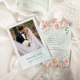 Modern and Trendy Blue Rose Wedding Thank You Card